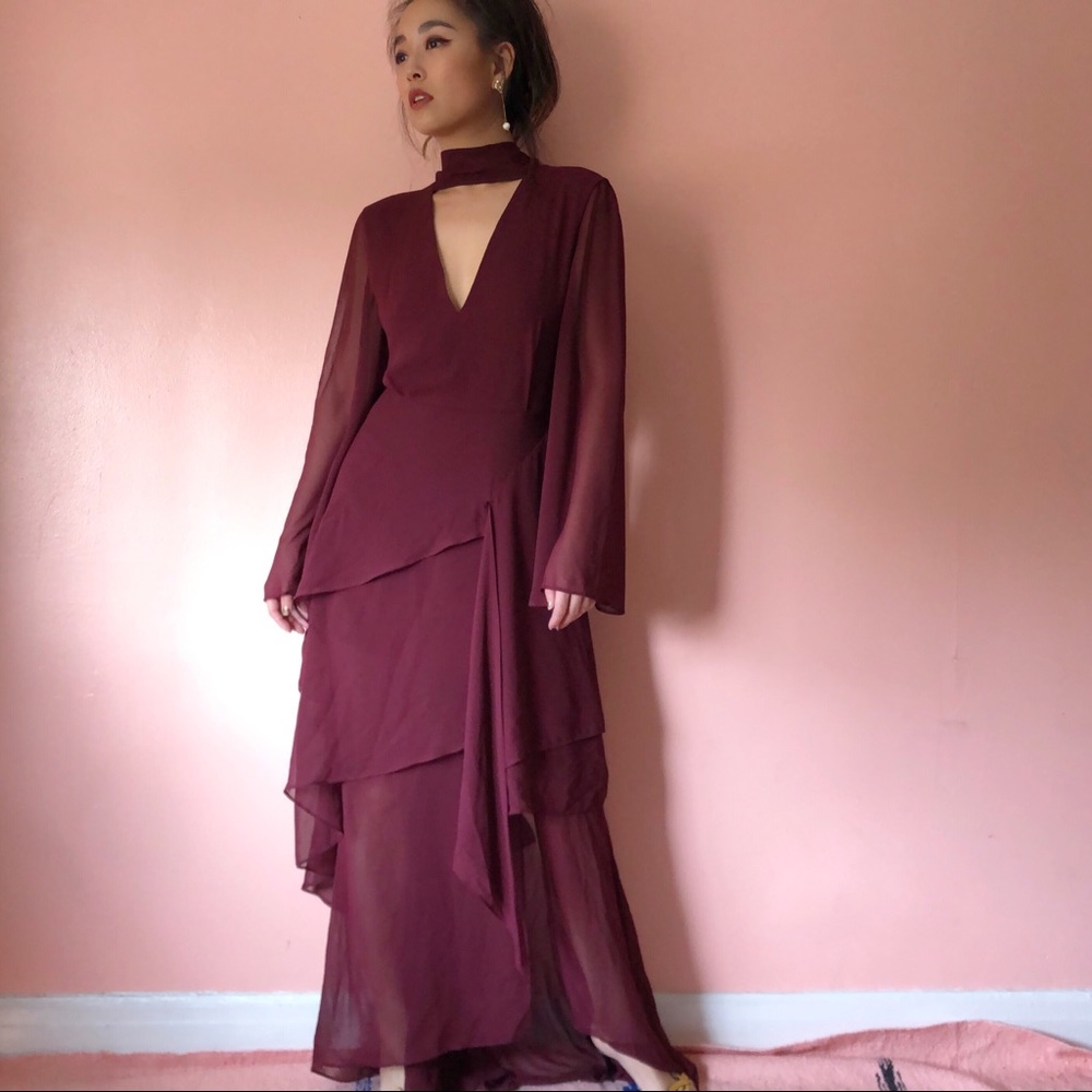 C/MEO Collective Wine Tiered Maxi Dress